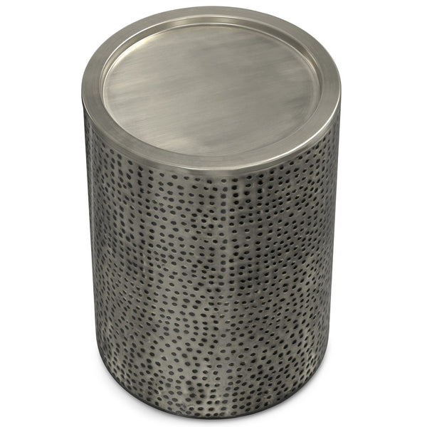 English Elm Corbin Handcrafted Hammered Metal Side Table — 16" Drum Accent Table with Durable Powder Coat Finish Gray B136P158999