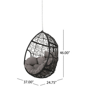English Elm Christopher Knight Home® - CASTAIC Teardrop Hanging Chair with 8ft Chain — Durable PE Rattan, Water-Resistant Cushions, Cozy Lounging Grey+Black 70772.00