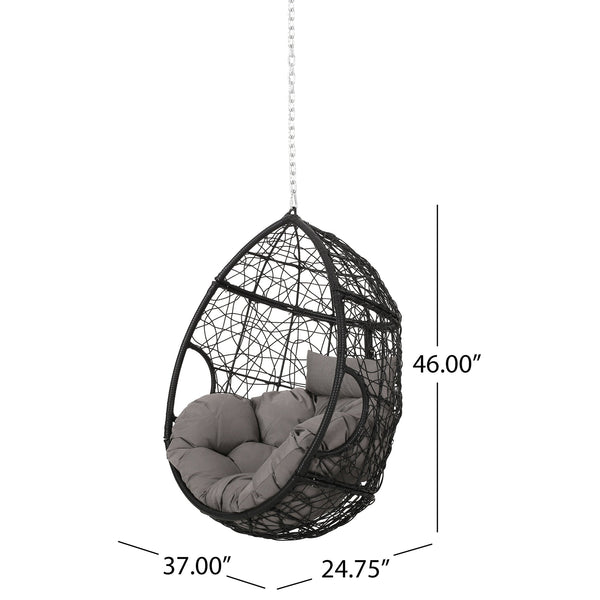 English Elm Christopher Knight Home® - CASTAIC Teardrop Hanging Chair with 8ft Chain — Durable PE Rattan, Water-Resistant Cushions, Cozy Lounging Grey+Black 70772.00