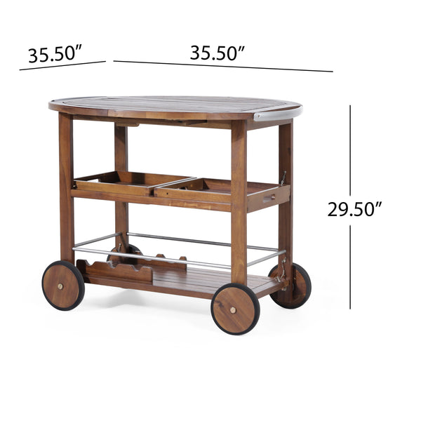 English Elm Christopher Knight Home® - BAR Tillary Outdoor Acacia Wood Drop-Leaf Bar Cart with Wine Rack, Drawers & Aluminum Wheels, Oak 60987.00
