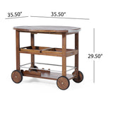 Christopher Knight Home® - Noble House - Tillary Outdoor Dark Oak Acacia Wood Bar Cart with Shiny Powder Coated Aluminum Accents