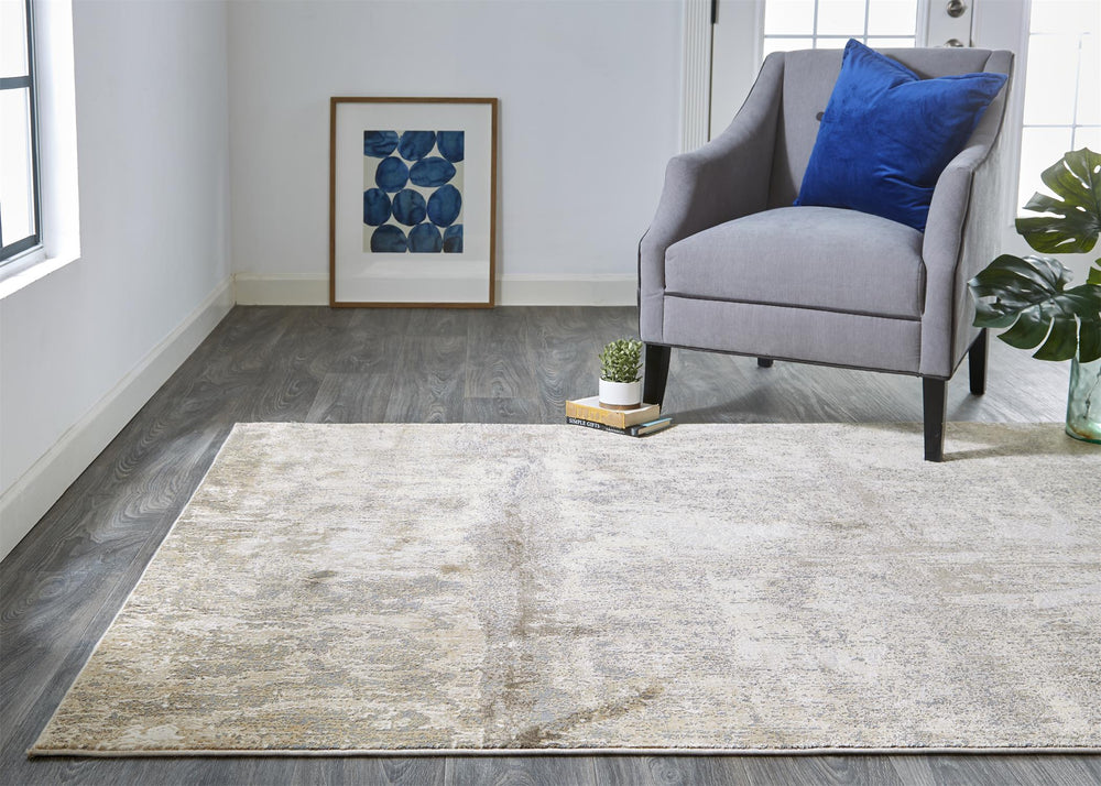 Feizy Rugs Prk3701f Parker Abstract Distressed Rug - Contemporary Viscose And Polyester Design For Modern Interiors Tan,Ivory,Brown Viscose,Polyester Prk3701fivygryh00