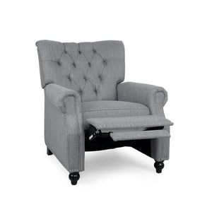 English Elm Christopher Knight Home® - Button Button Tufted Heavy Duty Manual Push-Back Recliner Chair with Nailhead Accents and Comfort Backrest Grey 71976.00GRY
