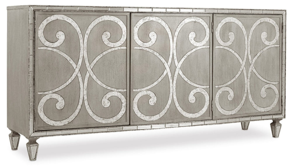 Hooker Furniture Sanctuary Greige Epoque Buffet & Media Console For 75" Tvs — Oak Veneer, Ventilated, Adjustable Storage 5603-75900-LTBR