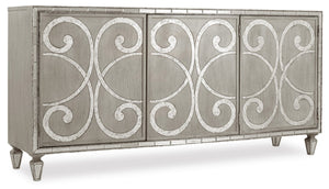 Hooker Furniture Sanctuary Greige Epoque Buffet & Media Console For 75" Tvs — Oak Veneer, Ventilated, Adjustable Storage 5603-75900-LTBR
