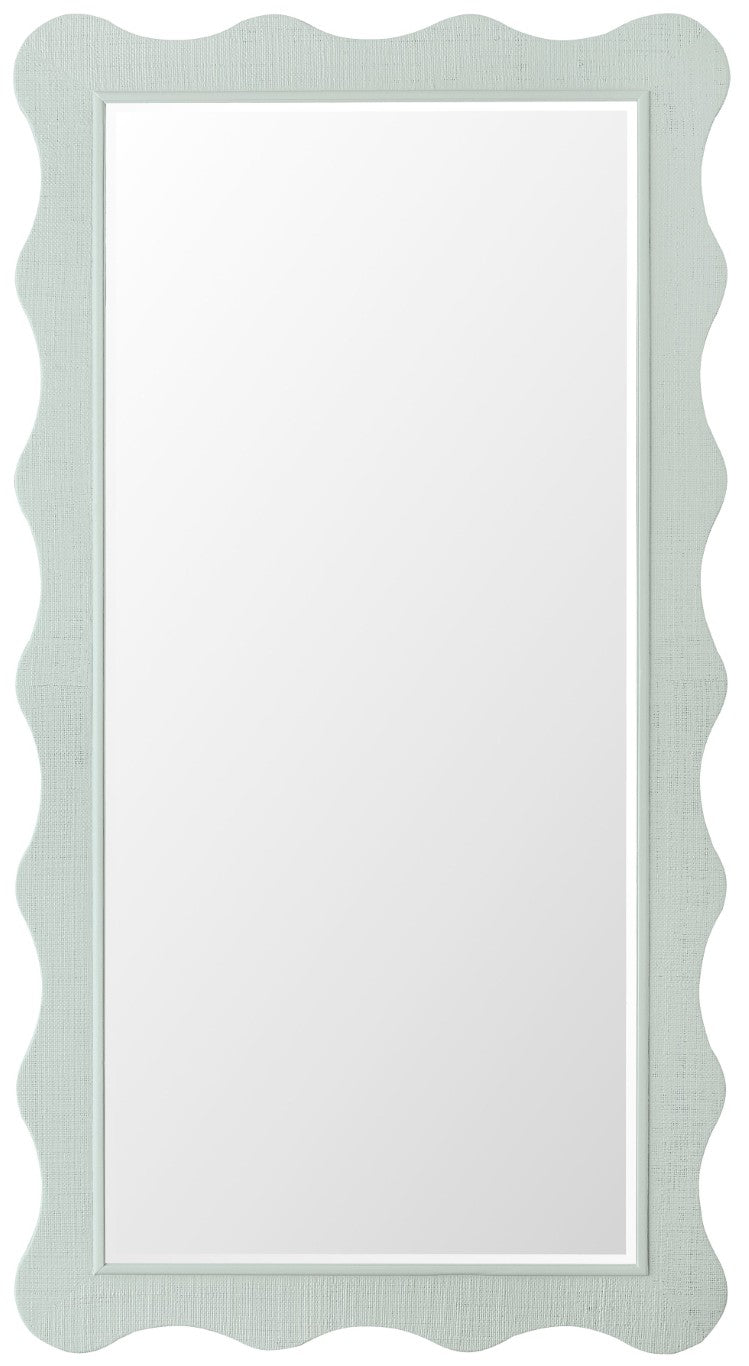 Hooker Furniture Commerce Waverly Leaner Mirror — Scalloped Blue-Green Raffia Frame, Beveled Glass, Coastal-Boho Accent (80") 7228-50752-45
