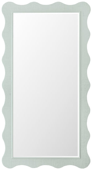 Hooker Furniture Commerce Waverly Leaner Mirror — Scalloped Blue-Green Raffia Frame, Beveled Glass, Coastal-Boho Accent (80") 7228-50752-45