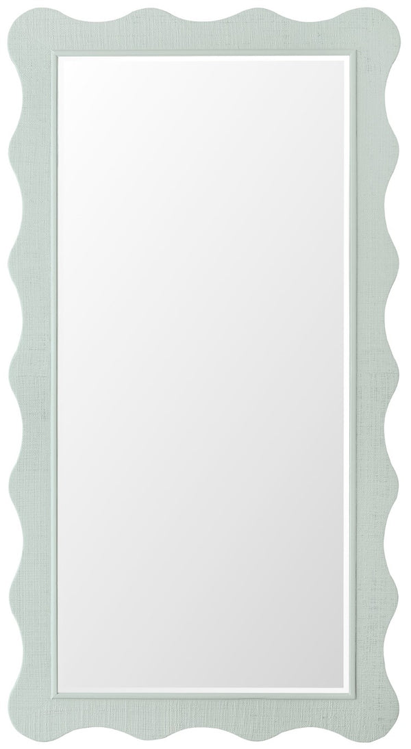 Hooker Furniture Commerce Waverly Leaner Mirror — Scalloped Blue-Green Raffia Frame, Beveled Glass, Coastal-Boho Accent (80") 7228-50752-45