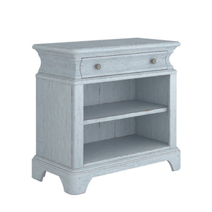 A.R.T. Furniture Summer Creek Open Nightstand In Shutter Blue - Stylish Storage With Usb Chargers & Vintage Charm Blue Flakey Cathedral Oak Veneer,Parawood Solids 251141-1361