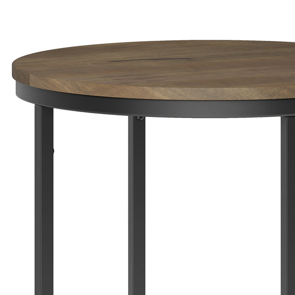 English Elm Jenna Handcrafted Round Side Table with Natural Mango Wood Top and Black Metal Frame, 24"H Dark Brown B136P158986