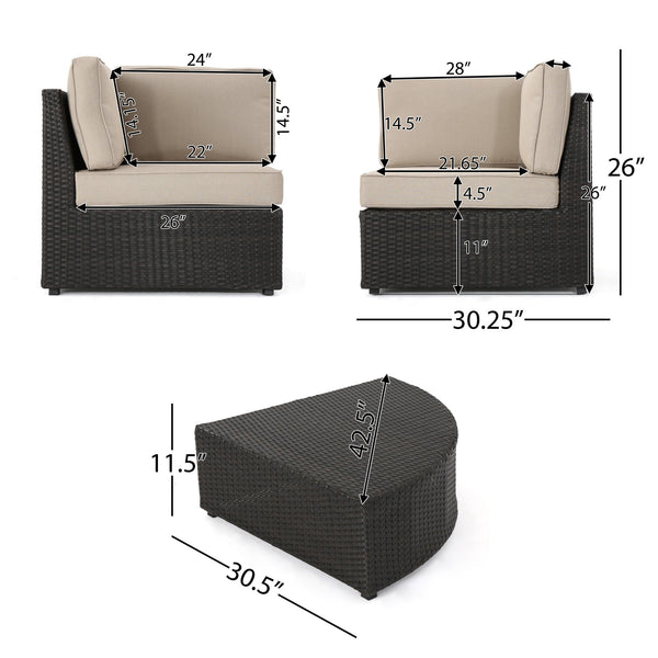 English Elm Christopher Knight Home® - SANTA SANTA CRUZ Corner & Table Set — PE Rattan Patio Sofa with Water-Resistant Cushions, No Assembly Required Dark Brown 52977.00SETIRN