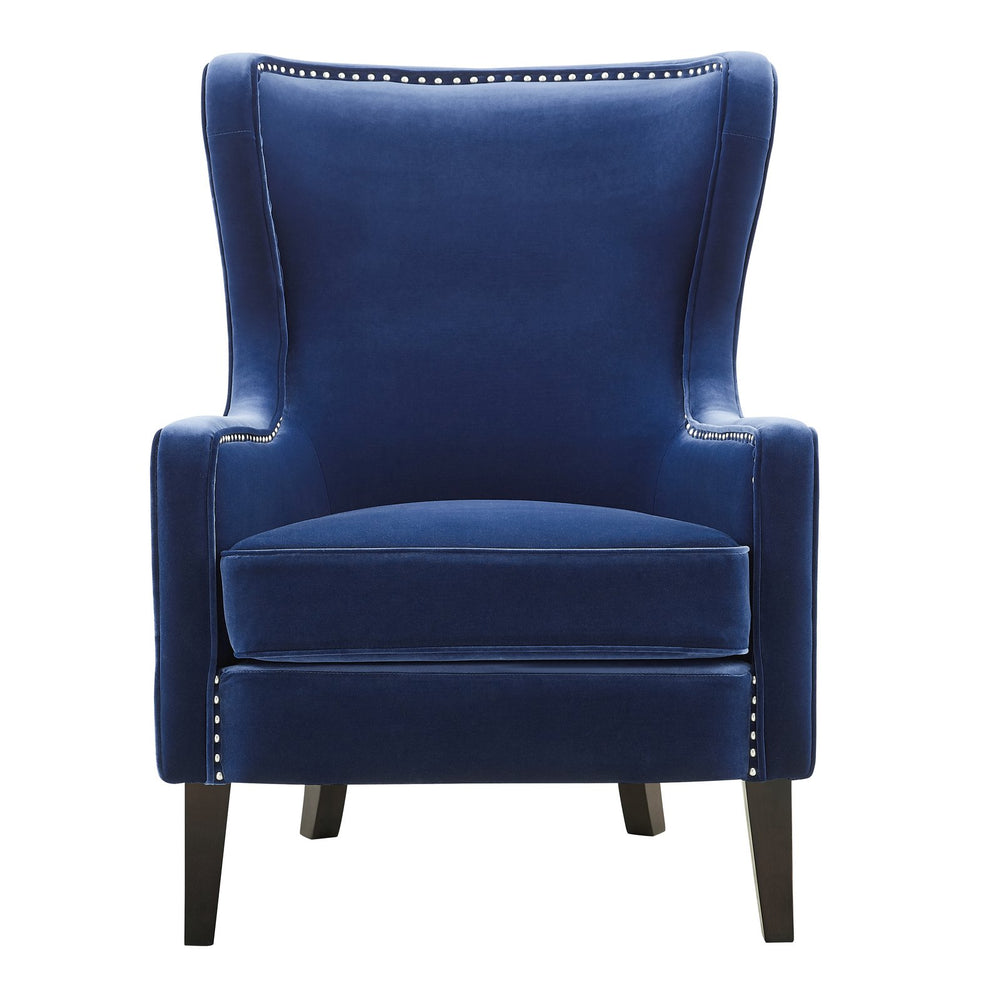 English Elm Steve Silver - Rosco Velvet Wingback Chair Sapphire - Navy Velvet Upholstery, Oak Legs, Pewter Nailhead Trim, Luxe Comfort B081P157016