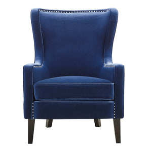English Elm Steve Silver - Rosco Velvet Wingback Chair Sapphire - Navy Velvet Upholstery, Oak Legs, Pewter Nailhead Trim, Luxe Comfort B081P157016
