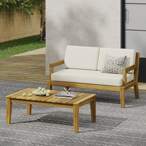 English Elm Christopher Knight Home® - Camak Acacia Wood Outdoor Loveseat & Coffee Table Set in Teak Beige — Weather-Resistant, 800lb Capacity 71702.00BGE