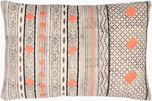 Surya Zoya 16"L X 24"W Handmade Bohemian Lumbar Pillow - Ethnic Decor For A Vibrant, Global Touch Beige Cotton,Cotton Zya001-1624p