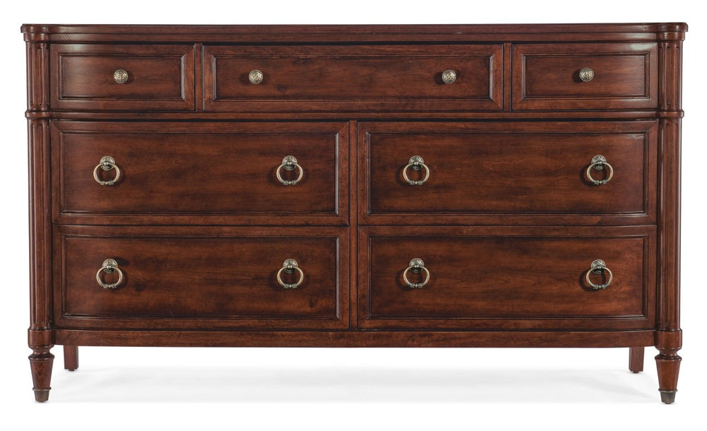 Hooker Furniture Charleston Seven-Drawer Dresser With Maraschino Cherry Veneers, Walnut Inlay, Felt & Cedar Liners Dark Brown 6750-90202-85