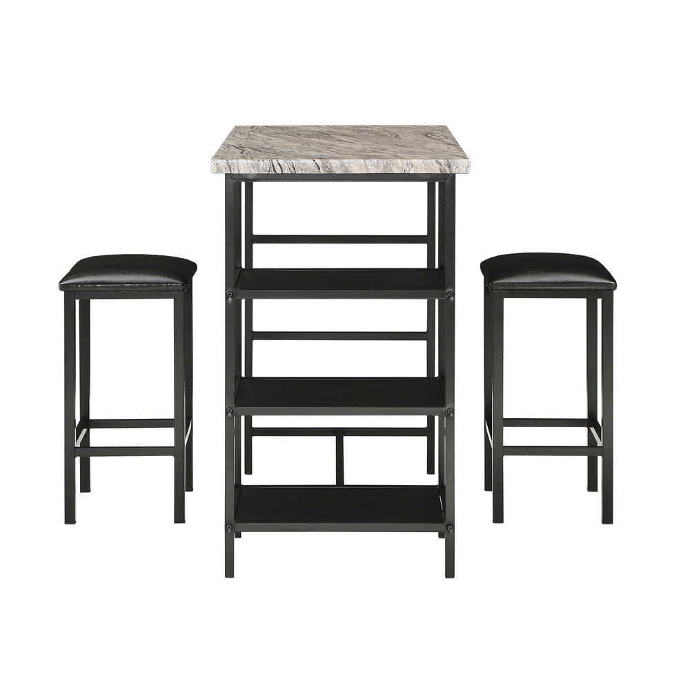 Homelegance By Top-Line Tosca Counter Height Metal Table Set with Faux Marble Top Black Metal