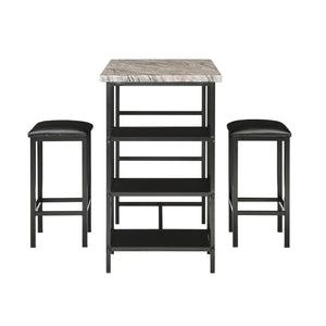 Homelegance By Top-Line Tosca Counter Height Metal Table Set with Faux Marble Top Black Metal