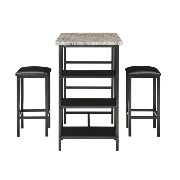 Homelegance By Top-Line Tosca Counter Height Metal Table Set with Faux Marble Top Black Metal