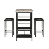 Homelegance By Top-Line Tosca Counter Height Metal Table Set with Faux Marble Top Black Metal