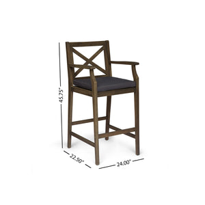 English Elm Christopher Knight Home® - PERLA Acacia Wood Outdoor Barstool Set of 2 with Water-Resistant Cushions, Cross-Back Farmhouse Charm Grey 63748.00GGRY