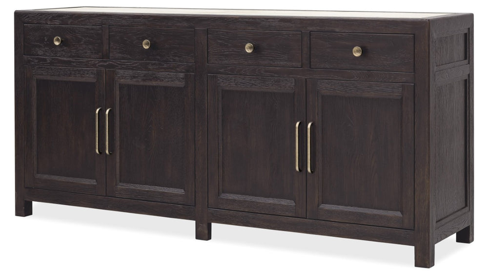 Hooker Furniture Driftwood Buffet With Inset Natural Stone Top, Rustic Buckboard Finish, Soft-Close Drawers & Doors Blacks 6820-75901-99