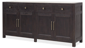 Hooker Furniture Driftwood Buffet With Inset Natural Stone Top, Rustic Buckboard Finish, Soft-Close Drawers & Doors Blacks 6820-75901-99