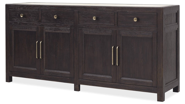 Hooker Furniture Driftwood Buffet With Inset Natural Stone Top, Rustic Buckboard Finish, Soft-Close Drawers & Doors Blacks 6820-75901-99