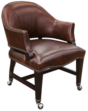 Hooker Furniture Joker Camel-Back Leather Game Chair With Top-Grain Isadora Leather, Nailhead Trim & Casters For Comfort Medium Brown GC100-086