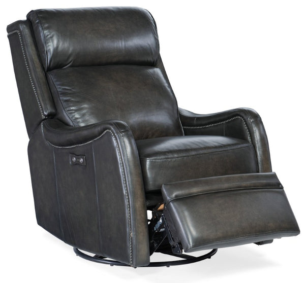 Hooker Furniture Stark Power Swivel Glider Recliner With Usb Port, Brindisi Trinita Leather, Nailhead Trim, 360° Comfort RC234-PSWGL-089