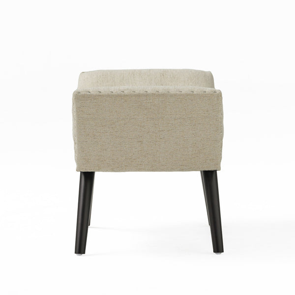 English Elm Christopher Knight Home® - Modern Button Tufted Sitting Bench with Nailhead Trim and Birch Wood Legs — Upholstered Accent Ottoman for Entryway or Living Room Seating Beige 54753.00ALM