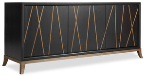 Hooker Furniture Entertainment Console 64-Inches — Black Mango Wood Tv Cabinet With Gold Fretwork, Ventilated Storage & Luxe Base 5518-55464-BLK