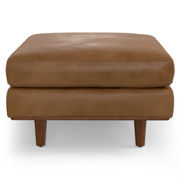 English Elm Morrison Ottoman - Handcrafted Caramel Brown Leather Seat For Versatile Living Room Style & Comfort B136P159244