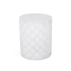 English Elm End Table Cylindrical Concrete Side with Nautical Rope Texture for Indoor Outdoor Use 73435.00