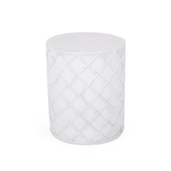 English Elm End Table Cylindrical Concrete Side with Nautical Rope Texture for Indoor Outdoor Use 73435.00