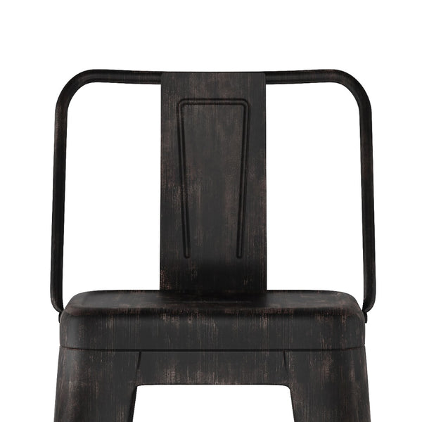 English Elm Rayne 30" Metal Bar Stool Set Of 2 - Industrial Style, Ergonomic Comfort With Distressed Black Finish B136P159494-GIGA