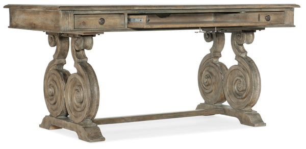 Hooker Furniture Castella Rustic Writing Desk With Scroll Base, Antique Slate Finish, Keyboard Drawer & Organized Storage 5878-10459-80