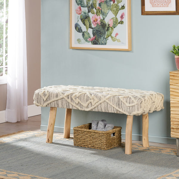 English Elm Christopher Knight Home® - Eucalyptus Wood Bench - Handcrafted Boho Upholstered Seating For Entryway, Hallway & Bedroom Decor 66418.00IVR