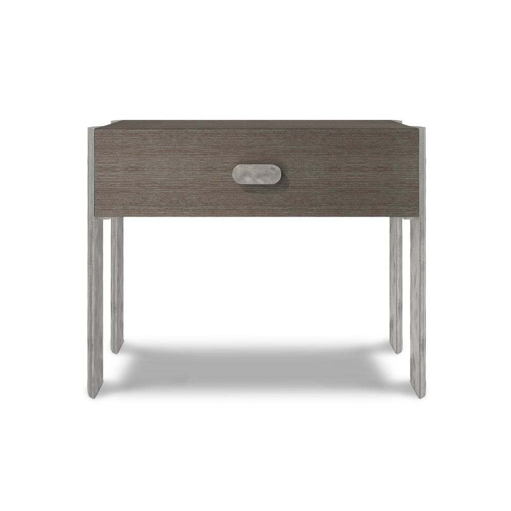 Bernhardt Bernhardt Prado Nightstand — Porcini Wood Drawer, Bright Graphite Cast-Aluminum Legs, Usb Charging, Soft-Close 324218B
