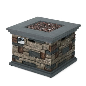 English Elm 32'' Square Mgo Propane Fire Pit Stone Finish 40000 Btu Outdoor Patio Centerpiece 57552.00-40K