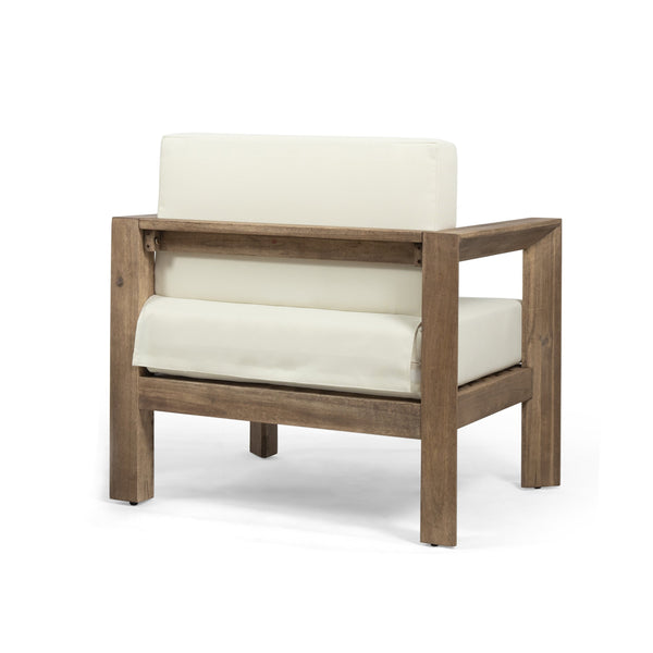 English Elm Christopher Knight Home® - GENSER Acacia Wood Outdoor Club Chairs Set of 2 with Beige Cushions, Weather-Resistant Slat Design 65728.00DLBGE-2