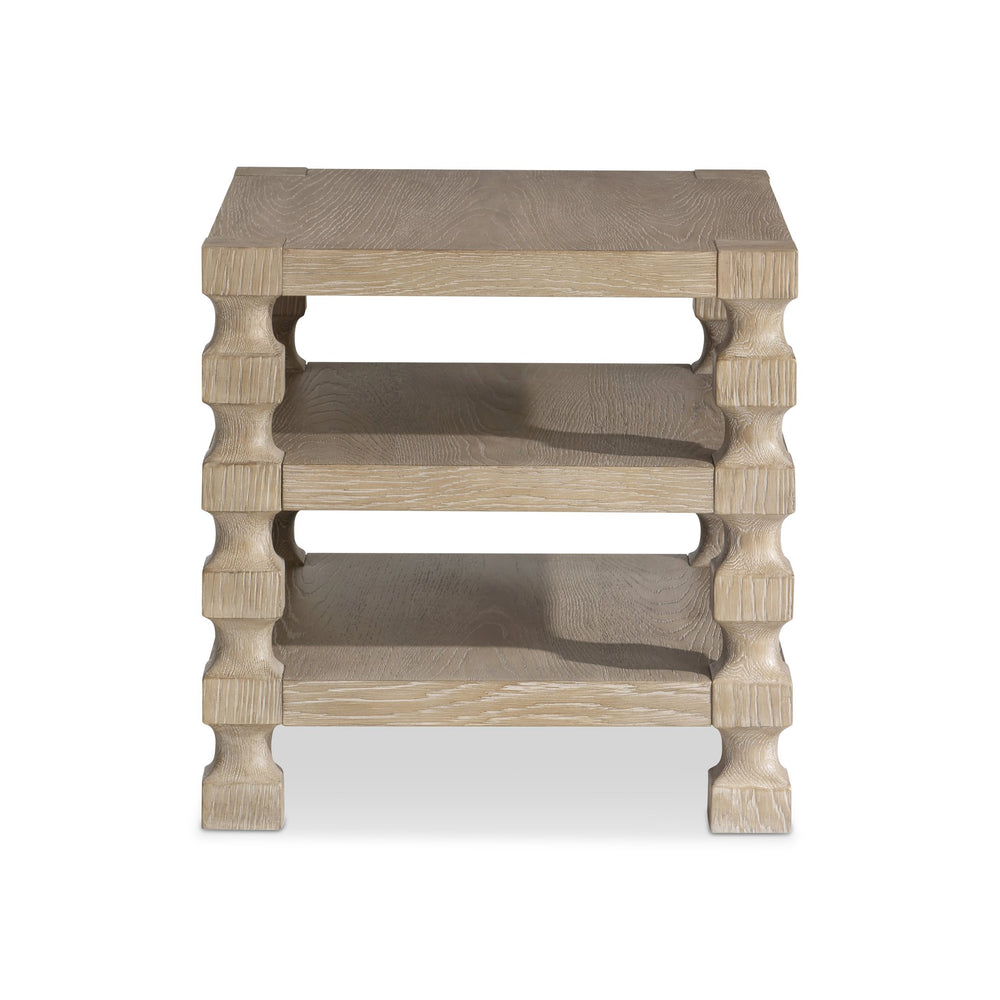 Bernhardt Bernhardt Aventura Side Table In Marcona Oak With Sculptural Cast Resin Posts, Dual Open Shelves (24X28x24) 318121