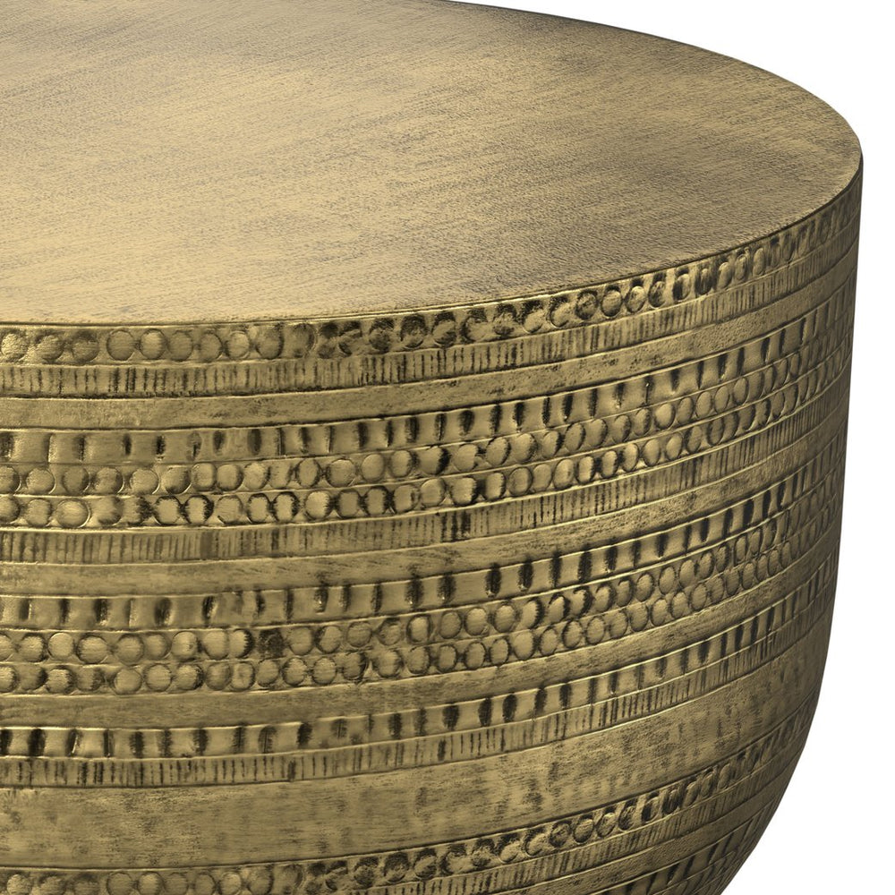 English Elm Johnsen Antique Gold Metal Coffee Table - Elegant Round Design For Modern Living Spaces & Decor B136P158940