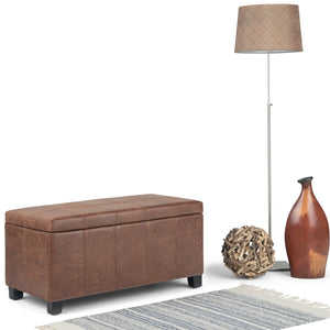 English Elm Dover Storage Ottoman Bench - Stylish Distressed Umber Brown Faux Leather With Hidden Storage B136P159041