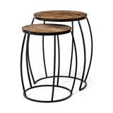 Mercana Clapp Accent Table Brown Wood | Black Metal | Line Pattern