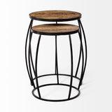 Mercana Clapp Accent Table Brown Wood | Black Metal | Line Pattern