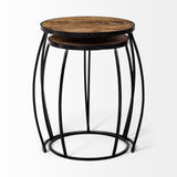 Mercana Clapp Accent Table Brown Wood | Black Metal | Line Pattern