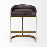 Mercana Hollyfield Bar/Counter Stool Black Leather | Antiqued Gold  Metal | Counter