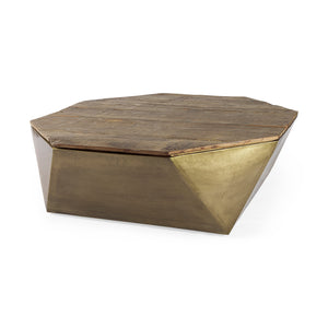 Mercana Esagono Coffee Table Brown Wood | Brass Metal