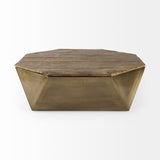 Mercana Esagono Coffee Table Brown Wood | Brass Metal